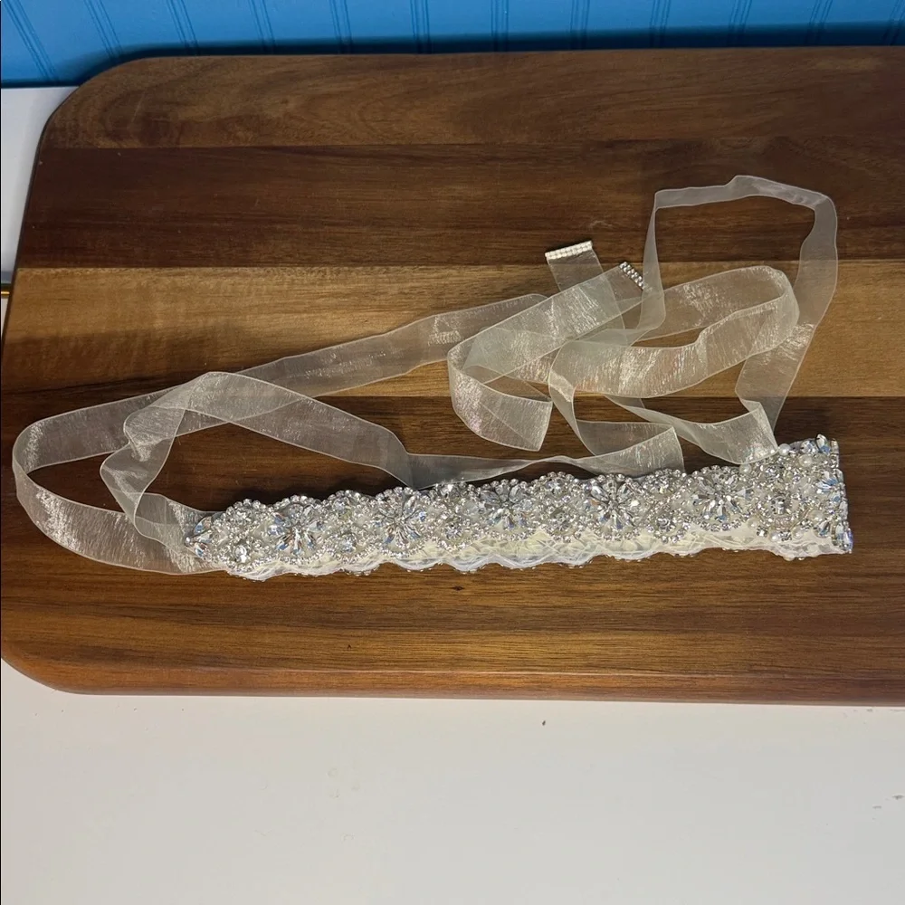Embellished Crystal Bridal Sash Belt - Silver
